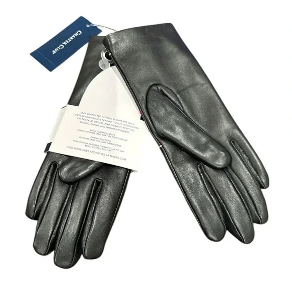 Charter Club Women’s Black Leather Gloves - Picture 2 of 2